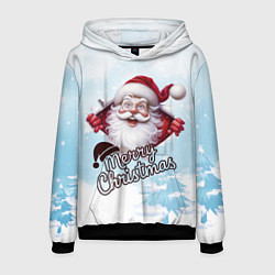 Толстовка-худи мужская Санта в зимнем лесу, цвет: 3D-черный