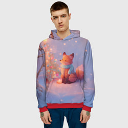 Толстовка-худи мужская Лисичка Новый год, цвет: 3D-красный — фото 2