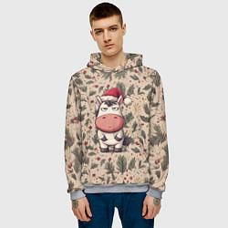 Толстовка-худи мужская Новогодняя лошадка на фоне елочных веток, цвет: 3D-меланж — фото 2