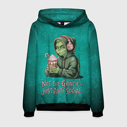 Толстовка-худи мужская Антисоциальный Гринч, цвет: 3D-черный