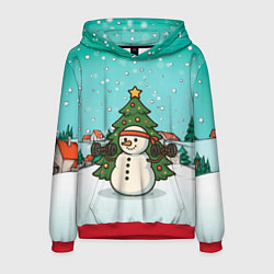 Толстовка-худи мужская Снеговик - Новогодний Зож, цвет: 3D-красный
