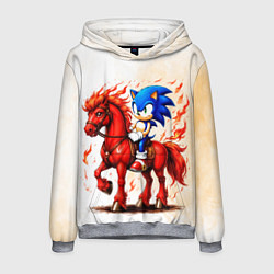 Толстовка-худи мужская Соник верхом на коне, цвет: 3D-меланж