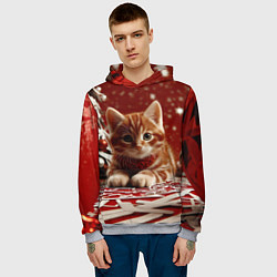 Толстовка-худи мужская Рыжий Новогодний котенок, цвет: 3D-меланж — фото 2