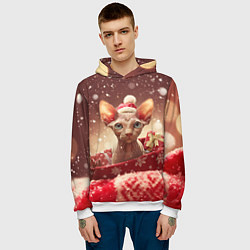 Толстовка-худи мужская Сфинкс новогодняя кошка, цвет: 3D-белый — фото 2