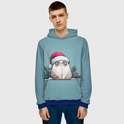 Толстовка-худи мужская Мем котик - Новый год, цвет: 3D-синий — фото 2