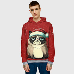 Толстовка-худи мужская Грустный Новогодний мем котик, цвет: 3D-меланж — фото 2