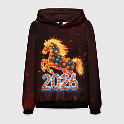 Толстовка-худи мужская Праздничная лошадь, цвет: 3D-черный