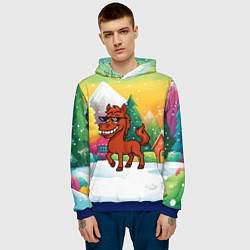 Толстовка-худи мужская Красная лошадка в очках подмигивает 2026, цвет: 3D-синий — фото 2