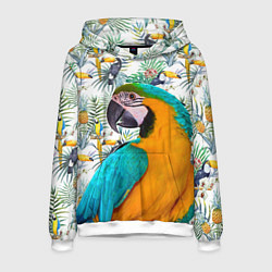 Толстовка-худи мужская Летний попугай, цвет: 3D-белый