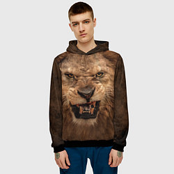 Толстовка-худи мужская Взгляд льва, цвет: 3D-черный — фото 2