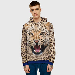 Толстовка-худи мужская Взгляд леопарда, цвет: 3D-синий — фото 2