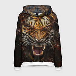 Толстовка-худи мужская Злобный тигр, цвет: 3D-белый
