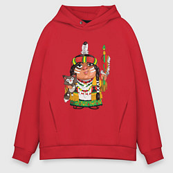 Толстовка оверсайз мужская Забавные Индейцы 9, цвет: красный
