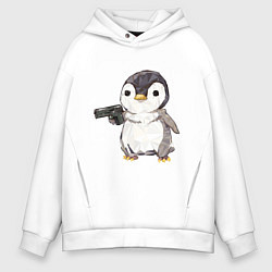 Толстовка оверсайз мужская Пингвин с пистолетом, цвет: белый