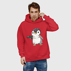 Толстовка оверсайз мужская Пингвин с пистолетом, цвет: красный — фото 2