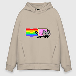 Толстовка оверсайз мужская Nyan Cat, цвет: миндальный