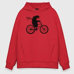 Толстовка оверсайз мужская Ежик на велосипеде, цвет: красный