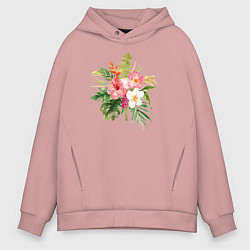 Толстовка оверсайз мужская Букет цветов, цвет: пыльно-розовый