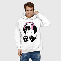Толстовка оверсайз мужская Panda in headphones панда в наушниках, цвет: белый — фото 2