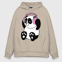 Толстовка оверсайз мужская Panda in headphones панда в наушниках, цвет: миндальный