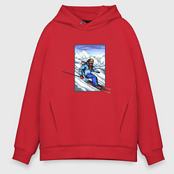 Толстовка оверсайз мужская Лыжный Спорт, цвет: красный