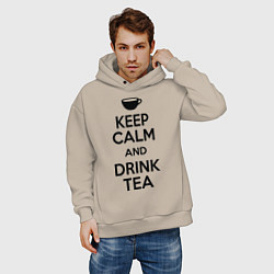 Толстовка оверсайз мужская Keep Calm & Drink Tea, цвет: миндальный — фото 2