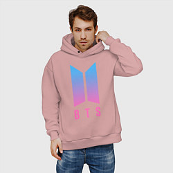 Толстовка оверсайз мужская BTS: Neon J-Hope, цвет: пыльно-розовый — фото 2
