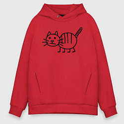Толстовка оверсайз мужская Рисунок кота, цвет: красный