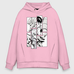 Толстовка оверсайз мужская Аска и Синдзи, Евангелион, цвет: светло-розовый