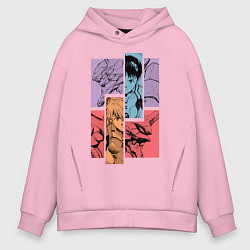 Толстовка оверсайз мужская Аска и Синдзи, Евангелион, цвет: светло-розовый
