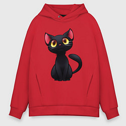 Толстовка оверсайз мужская Черный котенок, цвет: красный