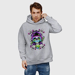 Толстовка оверсайз мужская Crazy skull - skateboard, цвет: меланж — фото 2