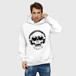 Толстовка оверсайз мужская Skull Music lover, цвет: белый — фото 2