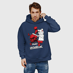 Толстовка оверсайз мужская Свинка Пигги из Roblox, цвет: тёмно-синий — фото 2