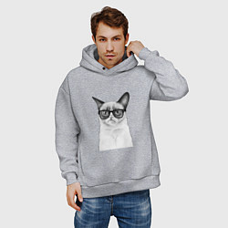 Толстовка оверсайз мужская Кот хипстер, цвет: меланж — фото 2