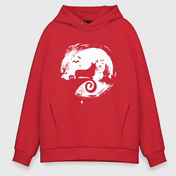 Толстовка оверсайз мужская Полнолуние Корги, цвет: красный
