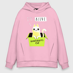 Толстовка оверсайз мужская Кот спереди жив, а сзади, цвет: светло-розовый