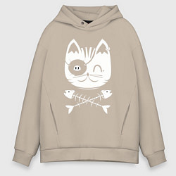 Толстовка оверсайз мужская Котик пират, цвет: миндальный
