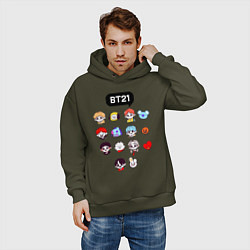 Толстовка оверсайз мужская BTS BT21, цвет: хаки — фото 2