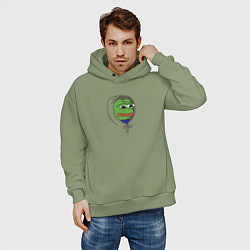 Толстовка оверсайз мужская Pepe in the hoodie цвета авокадо — фото 2