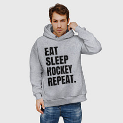 Толстовка оверсайз мужская EAT SLEEP HOCKEY REPEAT, цвет: меланж — фото 2