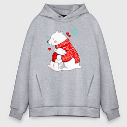 Толстовка оверсайз мужская Медведица с медвежонеком, цвет: меланж