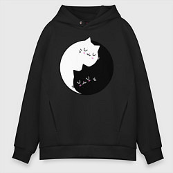 Толстовка оверсайз мужская Yin and Yang cats, цвет: черный