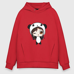 Толстовка оверсайз мужская Девочка в костюме панды, цвет: красный