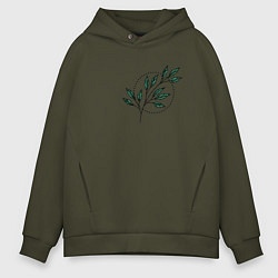 Толстовка оверсайз мужская Leaves, цвет: хаки