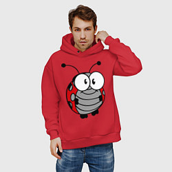 Толстовка оверсайз мужская Удивленная божья коровка, цвет: красный — фото 2