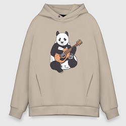 Толстовка оверсайз мужская Панда гитарист Panda Guitar, цвет: миндальный