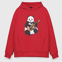 Толстовка оверсайз мужская Панда гитарист Panda Guitar, цвет: красный