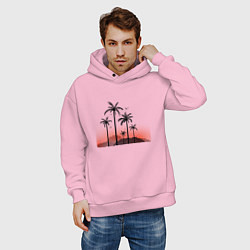 Толстовка оверсайз мужская Palm tree, цвет: светло-розовый — фото 2