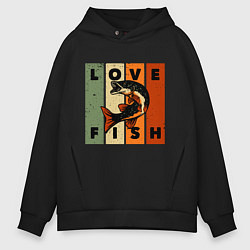 Толстовка оверсайз мужская Love fish Люблю рыбу, цвет: черный